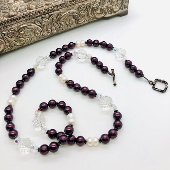 Vintage Deco Crystal Glass Pearl Necklace - Picture 1 of 15